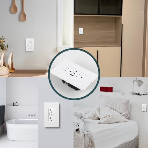 TOPELER USB C Outlet, 15 Amp Tamper Resistant Receptacle with USB-C/A Ports - color: White, size: 15A
