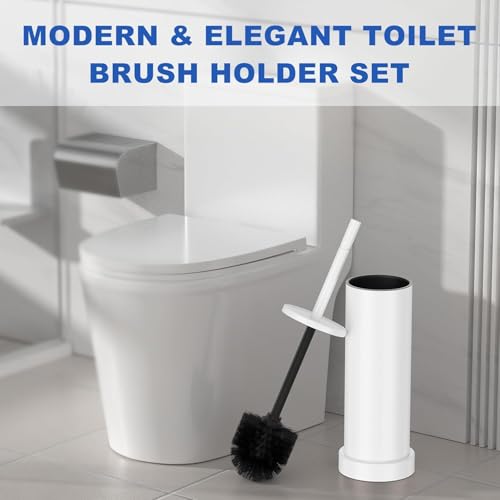 304 Stainless Steel Toilet Brush and Holder Set, Heavy Duty Toilet Bowl Brush and Holder with Removable Inner Bowl, Splash Protection, Long Handle for Bathroom - color: Matte White
