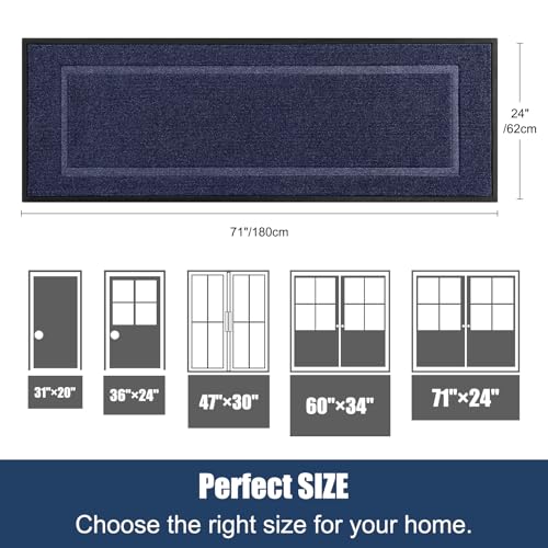 Extra Large Front Door Mat Outside Entrance Indoor Doormat, 71" x 24" Outdoor Mats for Patio Waterproof, Outdoor Door Mats for Outside Entry, Indoor Rugs for Entryway, Sturdy Natural Rubber, Blue - color: Blue, size: 2' x 5'11" (Runner)
