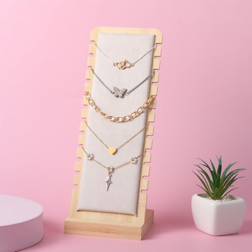 Lemecima 4 PCS Natural Color Bamboo Leather Soft Mat, Multiple Necklace Display Stand, Necklace Bracelets Chains Organizer Holder for Home (Beige)