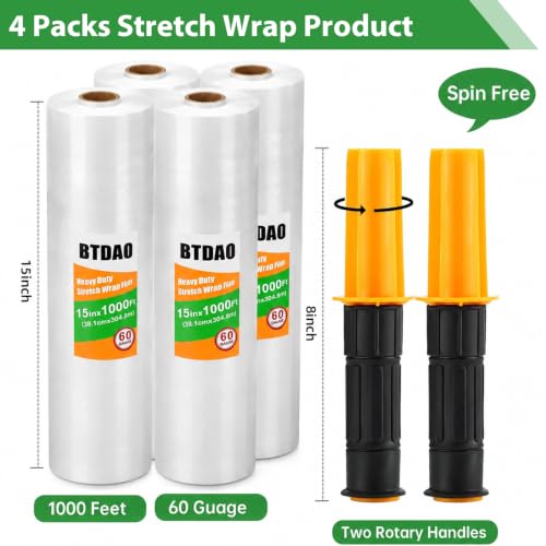 4 Rolls Stretch Wrap 15"x1000 Feet Stretch Film Shrink Wrap Packing Moving Suppliers for Shipping Moving Suppliers Packing Pallet Wrapping Surface Protection 60 Gauge (4 Rolls) - style: 4 Rolls
