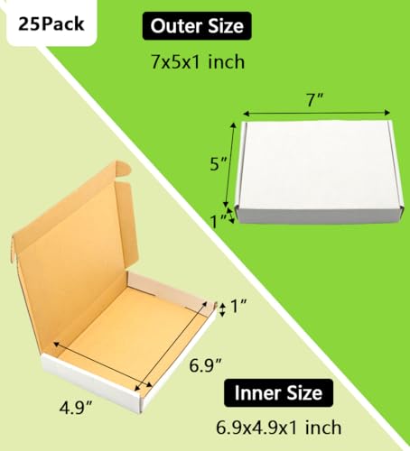 7x5x1 inches Shipping Boxes 25 Pack,TUKYLIL White Corrugated Cardboard Box,Mailer carton for Packaging Small Business,Gifts,Craft,Jewelry,daily supplies - size: 7x5x1 inches, style: 25 Pack~White