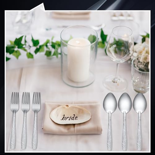 Minatee Forks and Spoons Silverware Set Stainless Steel, 50 Pcs, Flower - style: Flower