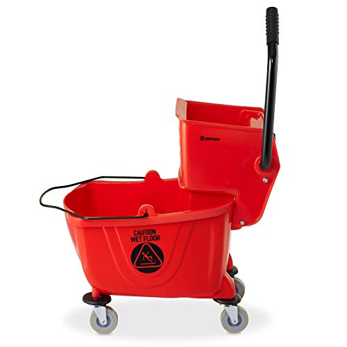 Dryser Commercial Mop Bucket with Side Press Wringer, 26 Quart, Red - color: Red