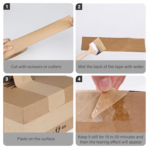 Fiberglass Reinforced Water Activated Gummed Kraft Paper Tape, Each roll 2.75 inch x 380 ft for Heavy Duty Secure Packing (1 Pack)