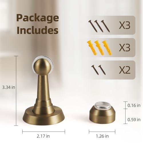 PANALI Magnetic Door Stoppers,Brass Heavy Duty Door Catch,Drilling Door Stop with Screws,Strong Door Holder to Keep Door Open,1 Pack,Antique Bronze - color: Antique Bronze