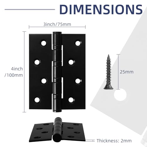 6 Pack Ball Bearing Door Hinges with Square Corners, 4 x 3 Inch Heavy Duty Stainless Steel Hinges with Screws for Exterior & Interior Doors, Matte Black - color: Matte Black, size: 4.0 inch X 3.0 inch