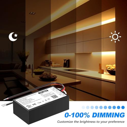 60W 12V Dimmable LED Driver, Triac/ELV/MLV AC to DC Power Supply for LED Light, Halogen Bulb, LED Transformer Compatible with Lutron & Leviton Dimmer, for Indoor/Outdoor Use, UL&FCC-Listed, Class 2 - size: 60W12V
