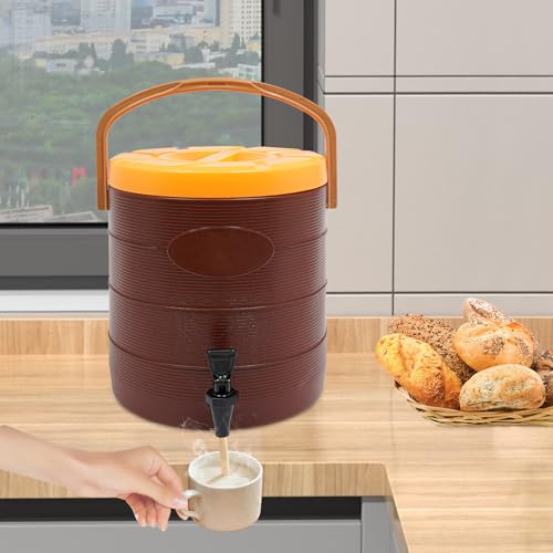 Insulated Beverage Dispenser 3 Gal/6.6Gal, Stainless Steel Commercial Drink Dispenser with Spigot, 24H Hot/Cold Thermal Carafe for Coffee, Tea, Water, Parties (Brown, 6.6Gal/25L) - color: Brown, size: 6.6Gal/25L