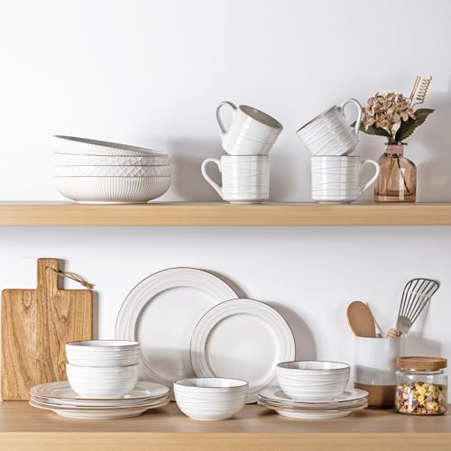 GBHOME Ceramic Dinnerware Sets of 6,18 pcs Plates and Bowls Sets Dishes - color: Pearl White-Wave, size: Service for 6 (18 pcs)