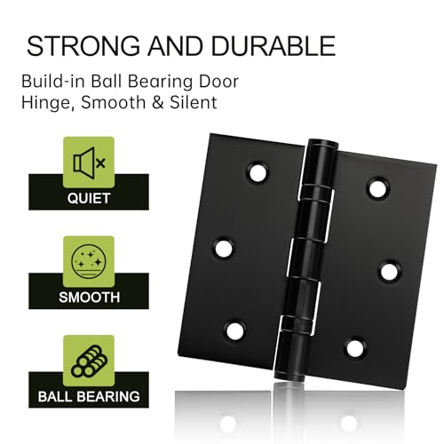 6 Pack Black Door Hinges 3.5 x 3.5 Inches, Heavy Duty Stainless Steel Ball Bearing Hinges with Screws, Square Corner, Smooth and Quiet - size: 3.5x3.5inch - 6 Pack