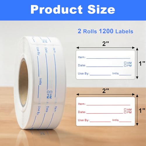1200 Pieces Removable Food Labels Stickers, 2 Rolls 1x2 Inch