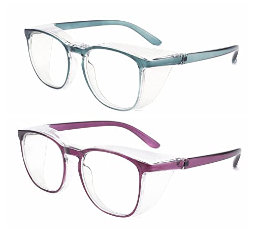 Alsenor Safety Glasses Anti Fog Goggles Protective Eyewear Blue Light Blocking Anti Dust UV Protection Glasses For Men Women (2 Pack(new-blue+new-purple)) - color: 2 Pack (New Blue + New Purple)