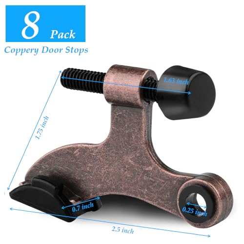 OBTANIM 8 Pack Hinge Pin Door Stopper Heavy Duty Metal Adjustable Door Stops with Rubber Bumper Tips (Brown) - color: Brown