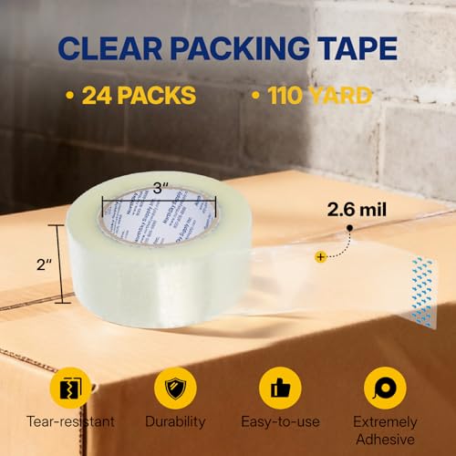 NORTHSKY Heavy Duty Packing Tape 24 Rolls, Clear, 2.6 mil, 2 inch x 110 Yards, Ultra Strong, Refill for Packaging and Shipping - size: 2 inches x 2.6 mil