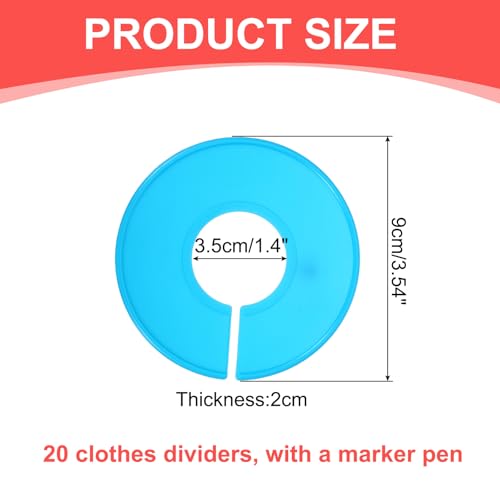 uxcell Clothes Dividers,20 Pack Round Closet Rack Dividers Clothing Rack Size Dividers Blank Labels with Marker Pen Writable & Reusable for Hanging Clothes Sorting Size, Light Blue - color: Light Blue