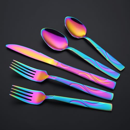 30-Piece Rainbow Silverware Set for 6 - color: Rainbow, size: 30-Piece