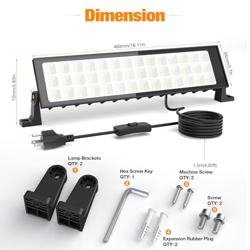 100W Led Shop Lights, 11000LM Shop Light for Workshop, IP66 Waterproof Garage Lights with Plug, 4.92ft Power Cord And On/Off Switch, 6500K Super Bright Led Work Light for Yard, Shop, Warehouse, 2 Pack