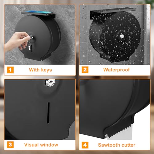 1Pcs Commercial Jumbo Toilet Paper Dispenser, 9in/22.9cm Roll - color: 1pcs Black With Shelf