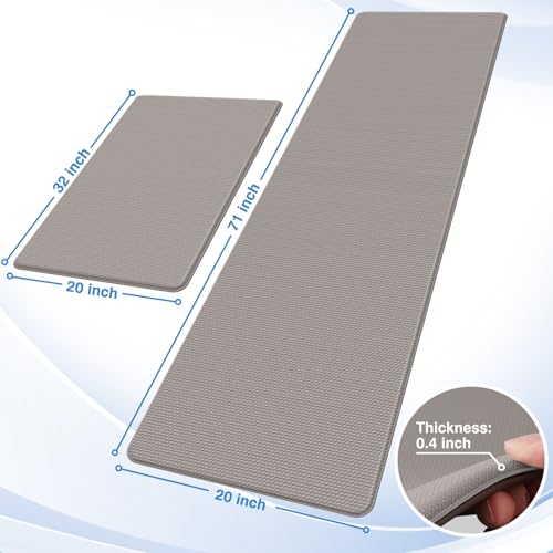 StepRite Kitchen Mats for Floor, 2-Piece Anti-Fatigue Kitchen Rugs, Khaki - color: Khaki, size: 20" x 32"+20" x 71"-0.4 inch