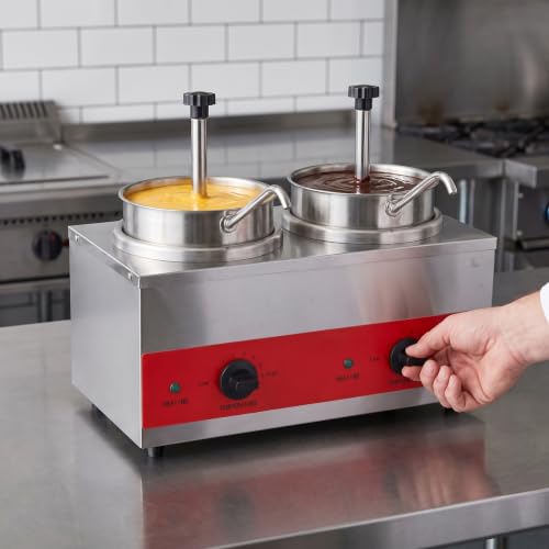 Double Heads Cheese and Chili Warmer with 2 Pumps, 7 Qt Capacity (2 x 3.5 Qt Inserts) - size: Double Pumps
