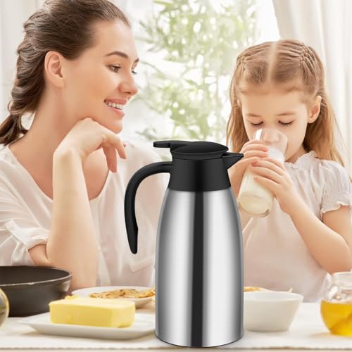 70oz Thermal Coffee Carafe Insulated Coffee Thermos,Stainless Steel Thermos Pitcher,Double Walled Vacuum Insulation Coffee Carafes For Keeping Hot,Tea Water Hot Beverage Dispenser - color: Silver