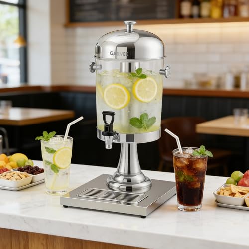 GarveeHome 2.2 Gallon Beverage Dispenser with Ice Core, Stainless Steel Cold Drink Dispenser with Stand, Spigot & Drip Tray for Lemonade, Iced Tea, Juice, Parties, Weddings & Events - color: Silver, size: 2.2 Gallon