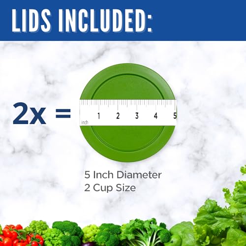 Replacement Lids fits Pyrex 2-Cup Glass Food Storage Container Bowls, 5-Inch Plastic Round Lids Covers for Pyrex 7200-PC, Airtight & Leakproof (2-Pack, Green) - color: Green, size: 2-Pack