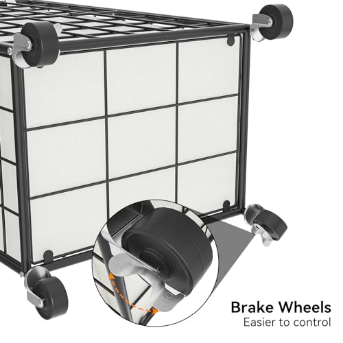 WOWLIVE Rolling Laundry Basket, Metal Wire Frame Laundry Hamper with Wheels - color: Black and White, size: 100l