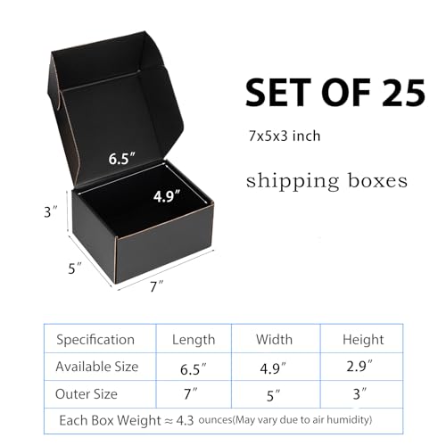 7x5x3 Black Shipping Boxes for Small Business, Packing, 25 Pack - color: Black, size: 7x5x3 inch