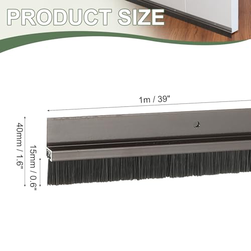 Door Sweep Aluminum Alloy Brush Sweeps, 0.6 Inch Black PP Brush 39"L x 1.6"W Fit for Gaps of Door Bottom - H-Shape Holder (Brown) - color: Brown, size: 0.6 Inch
