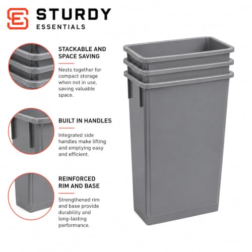 23 Gallon Slim Jim Rectangular Gray Trash Can | 3 Pack - color: Gray