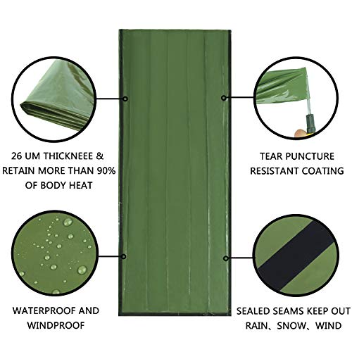 Emergency Sleeping Bag, Lightweight Survival Sleeping Bags Waterproof Thermal Emergency Blanket, Bivy Sack Survival Gear for Outdoor Adventure, Camping, Hiking, Orange, Green - color: Green- 2 Packs