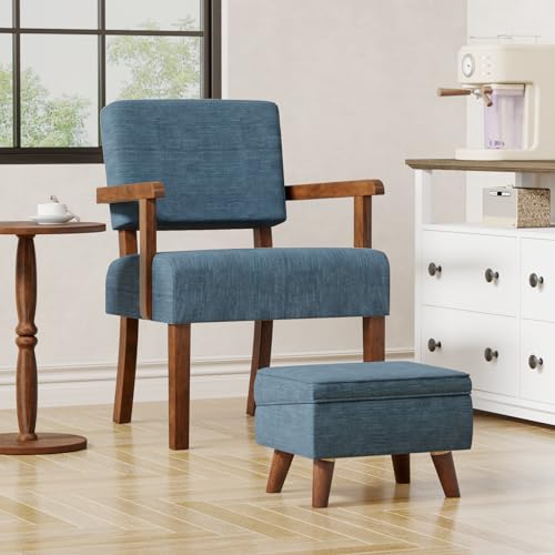 FAGAGA Small Footstool Ottoman with Adjustable Lid, Storage Ottoman - color: Blue, size: 11.8"D x 15.8"W x 11.3"H