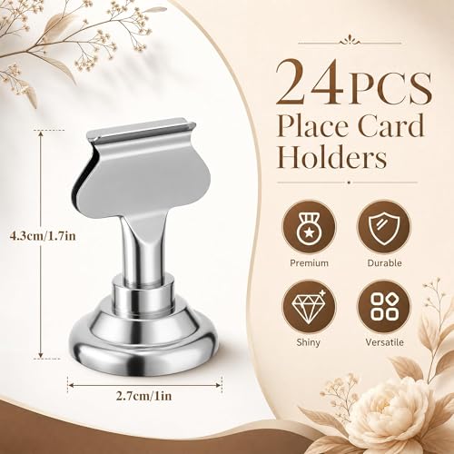 ERYTLLY 24 PK Place Card Holders 1.7 inches Table Card Holder Steel Card Holders for Weddings,Birthdays,Photos, Memo Notes, Restaurants (Silver 24PK) - color: Silver 24PK