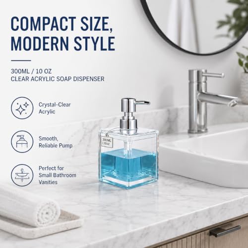 LGURT 300ml Clear Acrylic Soap Dispenser — Compact Pump for Hand Soap - size: 300