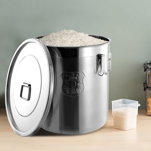 Stainless Steel Airtight Canister 12.68Gal, Rice Cereal Grain Container with Lid and Sturdy Locking Clamp, 48L Airtight Food Storage Container for Home, Farm, Commercial Kitchen - size: 48L