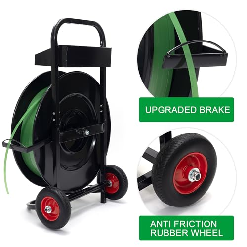 Heavy Duty Strapping Dispenser with Built-in Tray for Polypropylene, Fibre Strapping, Plastic Steel Coil Roll Steel Strapping Cart Moveable Banding Cart