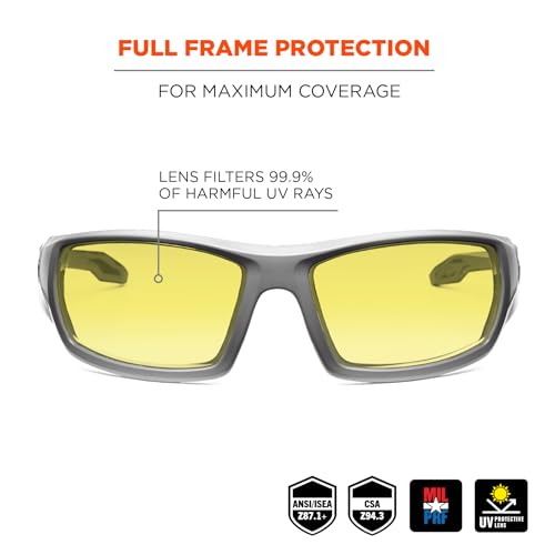 Ergodyne Skullerz ODIN Safety Glasses Sunglasses, Impact Resistant Z87.1+ - color: Matte Gray Frame, Yellow Lens