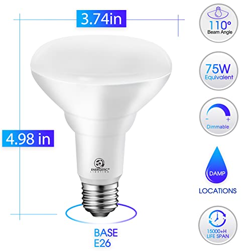 Energetic 12-Pack BR30 Indoor LED Flood Light Bulb, 11W=75W, 5000K Daylight - size: 12 Count (Pack of 1)
