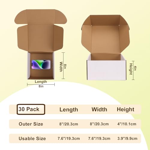 WIFTREY 8x8x4 Shipping Boxes 30 Pack, White Packing Box for Small Business, 8 x 8 x 4 Corrugated Cardboard Boxes for Mailing, Mailing, Shipping - color: White 30 Pack, size: 8x8x4
