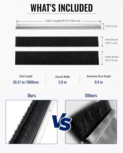 1 Pack Garage Door Side Seal, 45° Double-Row Brush Sweep, 3.3 FT