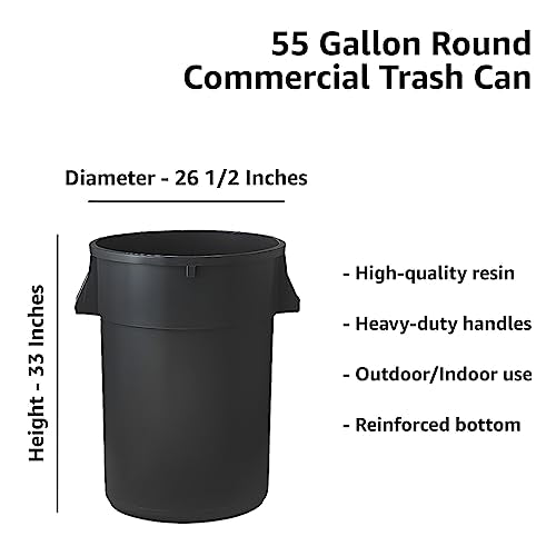 Set of 6 55 Gallon Round Commercial Trash Can, Industrial Recycling Bin, Durable Garbage Can, Ingredient Bin, Safe Food Container (Black) - color: Black