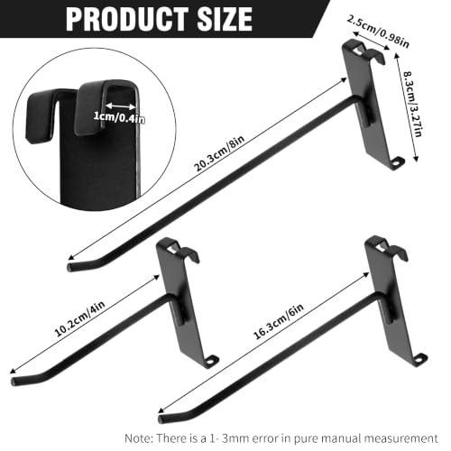 60 Pack Gridwall Display Hooks, 4/6/8 Inch Assorted Heavy Duty - size: 4/6/8 Inch