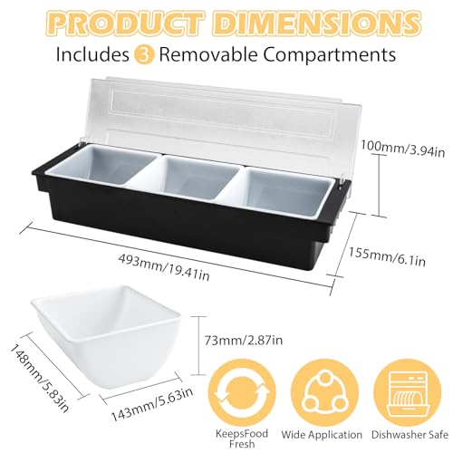 Ice Chilled Condiment Caddy with 3 Removable Trays and Lids - size: 3-Compartment Condiment Holder