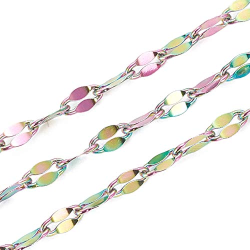 Craftdady 32 Feet Stainless Steel Hollow Oval Link Chains Multi-Color Cable Cross Chain 4.5x2.5mm with Roll Spool for Bracelet Necklace Earring Jewelry Making - color: Colorful, 4.5x2.5mm