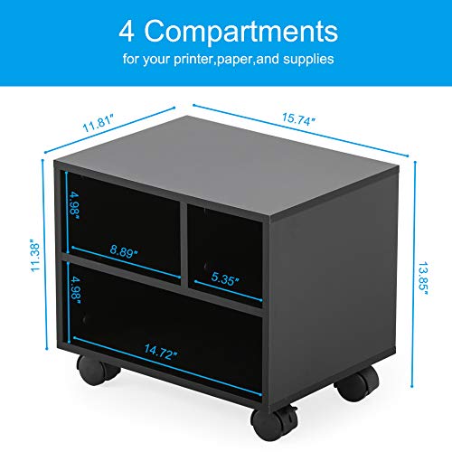 FITUEYES Mobile Printer Stand with Storage, Wood Small Printer Table, Black - color: Black