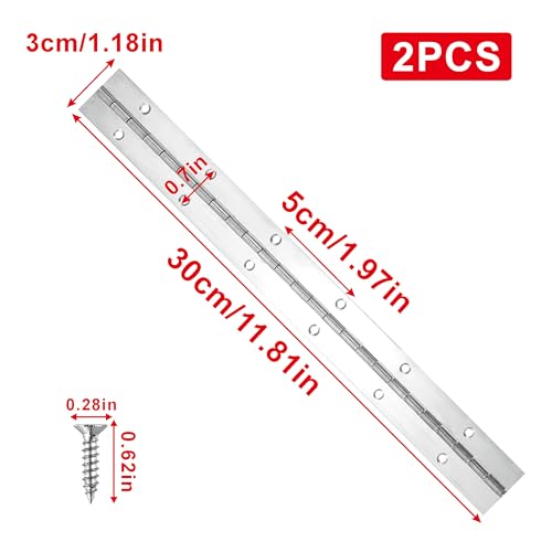 2PCS 12 inch Black Piano Hinges for Cabinet, Heavy Duty Continuous & Sliver Stainless Steel 304 Long Door Hinges for DIY Wood Craft Box(Sliver) - size: 12"(Sliver,2PCS)
