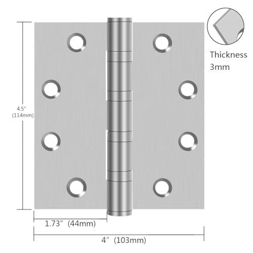 Heavy Duty Hinges,304 Stainless Steel Door Hinges 4-1/2 Inch,4.5"x 4" Ball Bearing Door Hinge with Square Corners -2 Pack (Silver) - color: Silver