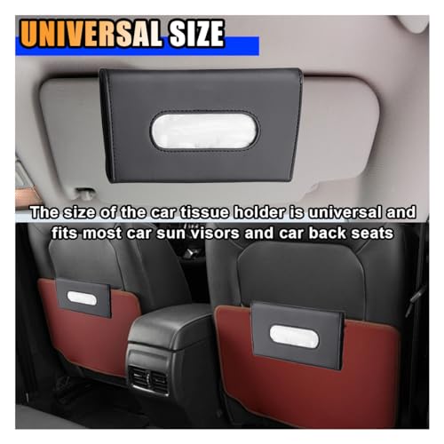 2PCS Leather Sun Visor Tissue Holder, Napkin Dispenser, Mask Holder with Refill - Universal Car Accessory (Black)